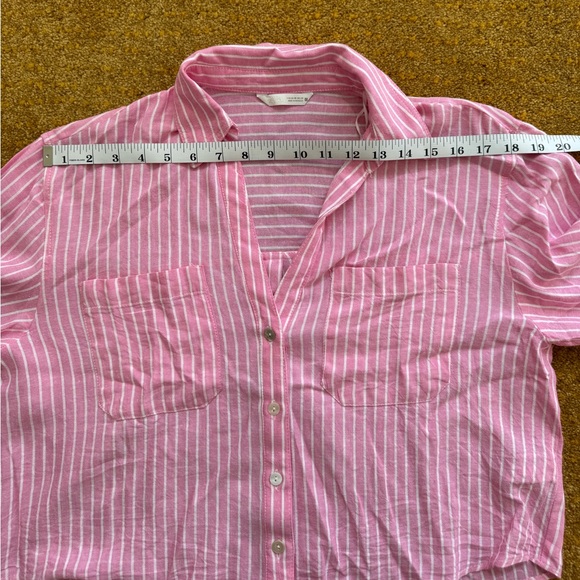 Zara Cropped Linen Blend Pink White Striped Button Down Shirt US XS - Picture 11 of 12